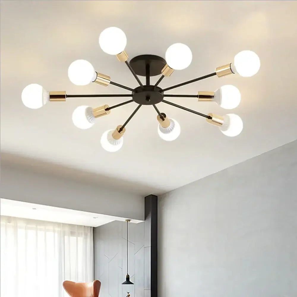 Industrial rod iron wood ceiling lamp living room globe chandelier