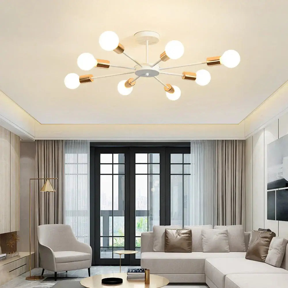 Industrial rod iron wood ceiling lamp living room globe chandelier