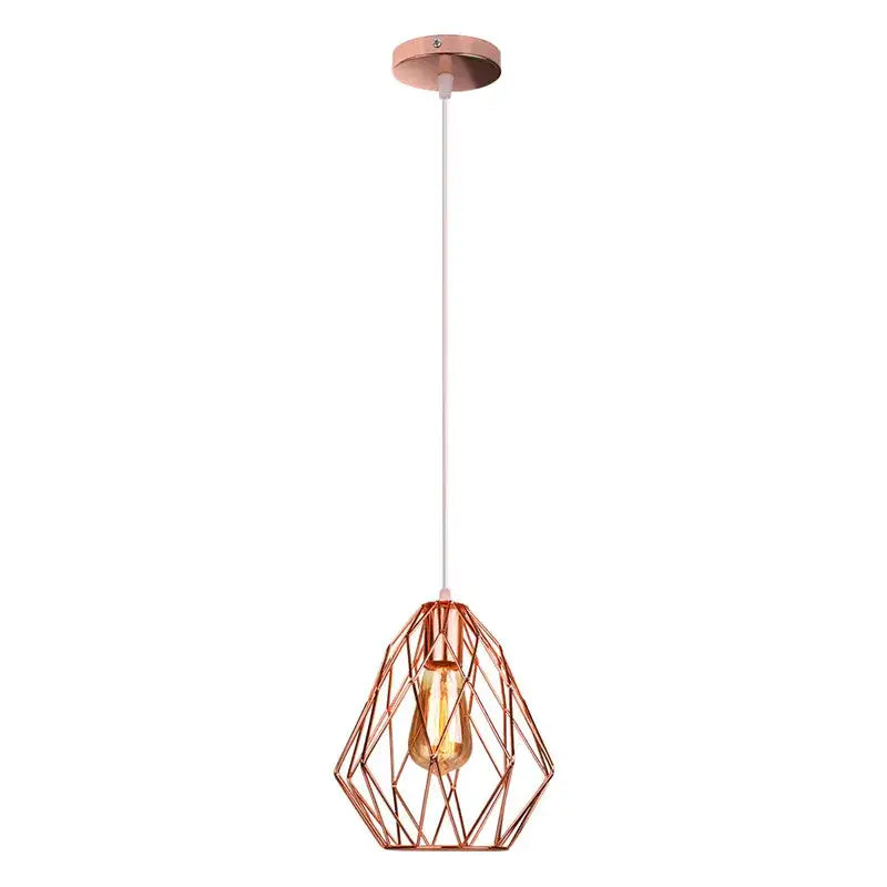 Industrial rose gold & black iron metal cage pendant – dining room
