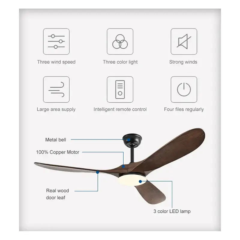 Industrial silver and wood ceiling fan for living room with led light