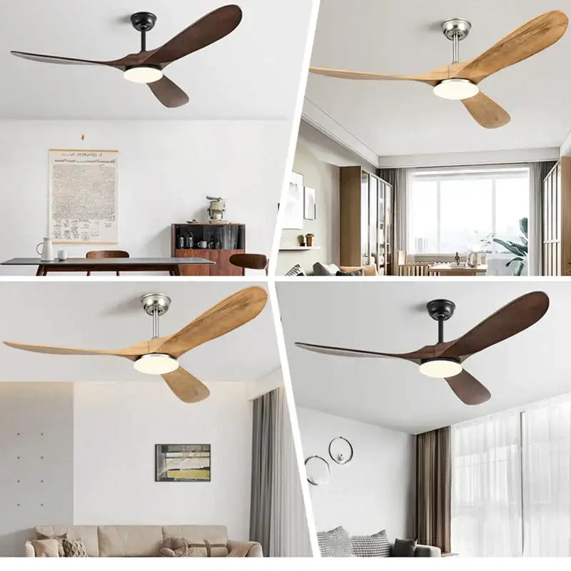 Industrial silver and wood ceiling fan for living room with led light