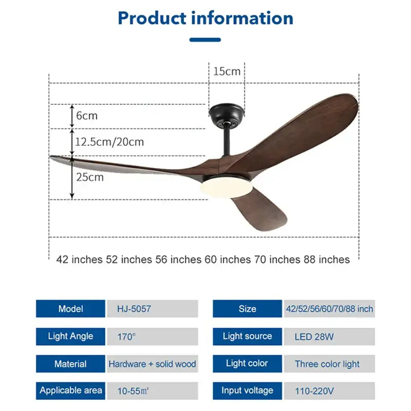 Industrial silver and wood ceiling fan for living room with led light