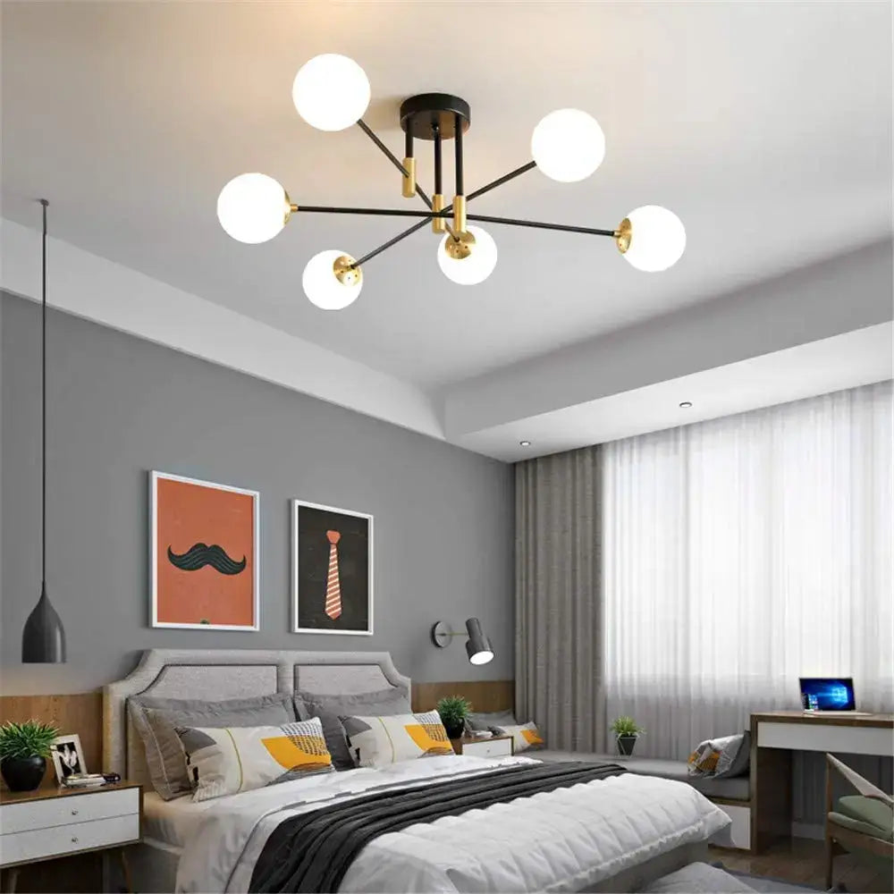 Industrial sputnik chandelier black & gold 6 light kitchen fixture