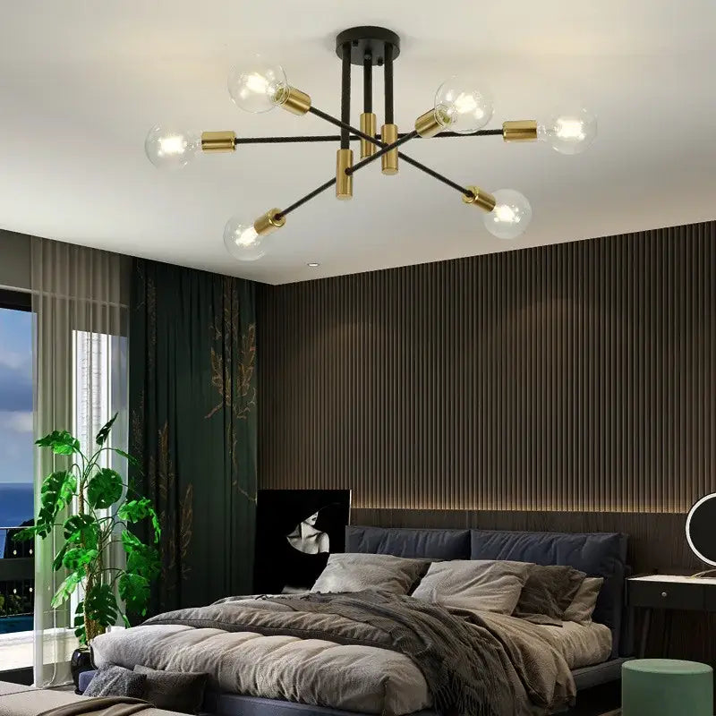 Industrial sputnik chandelier black & gold 6 light kitchen fixture