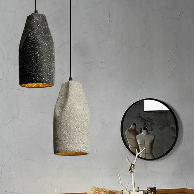 Industrial style pendant chandelier speckled gray & brass bedroom light