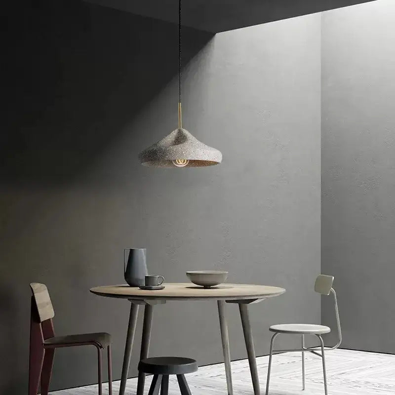 Industrial style pendant chandelier speckled gray & brass bedroom light