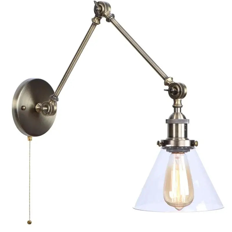 Industrial swing arm loft lamp antique brass bedroom sconce