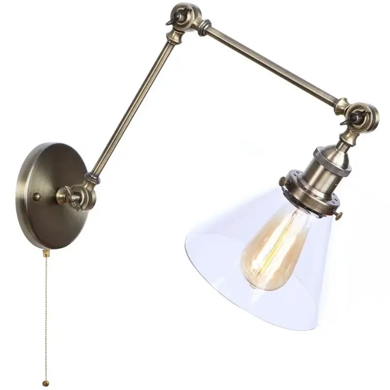 Industrial swing arm loft lamp antique brass bedroom sconce