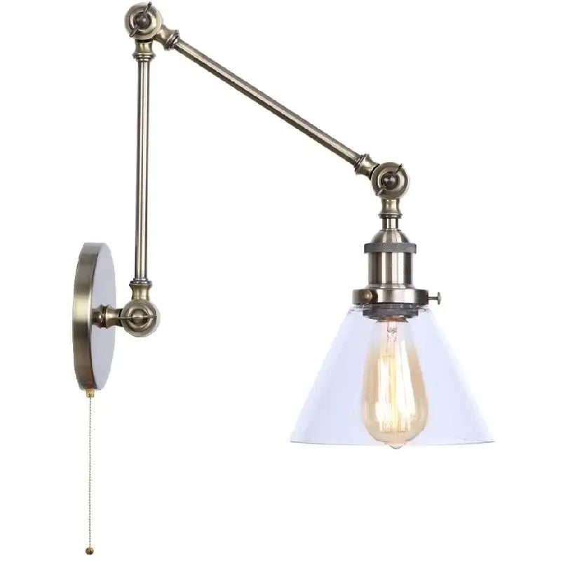 Industrial swing arm loft lamp antique brass bedroom sconce