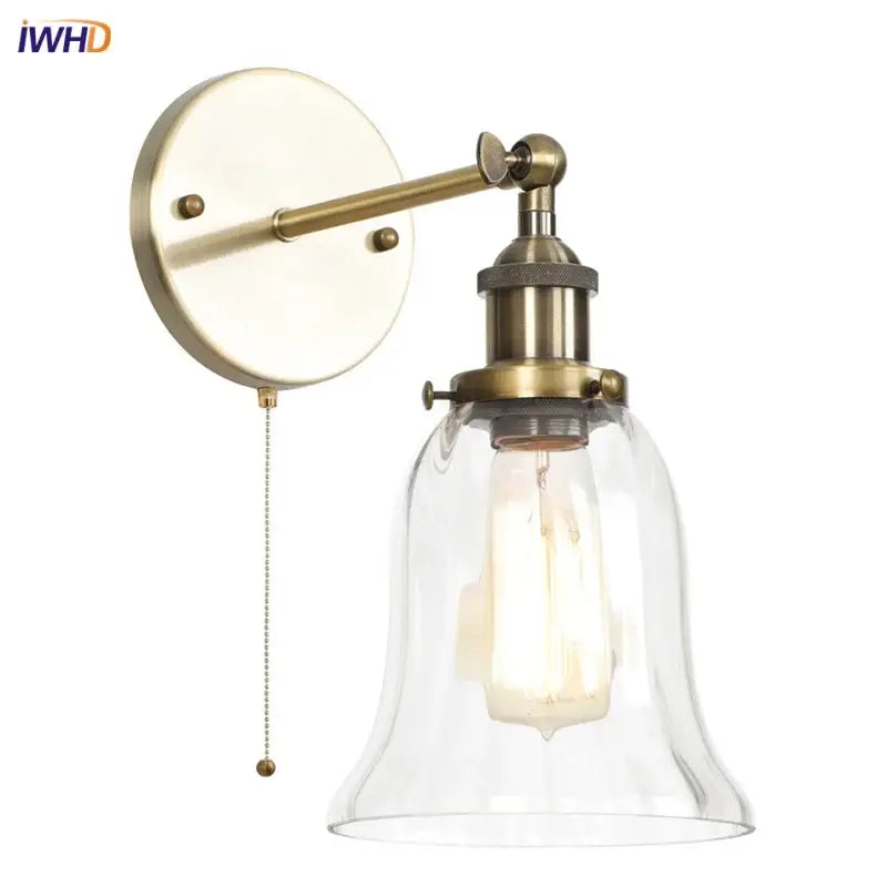 Industrial vintage antique brass wall sconce bedroom glass lamp
