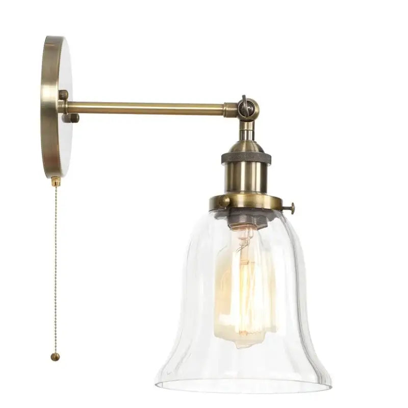 Industrial vintage antique brass wall sconce bedroom glass lamp