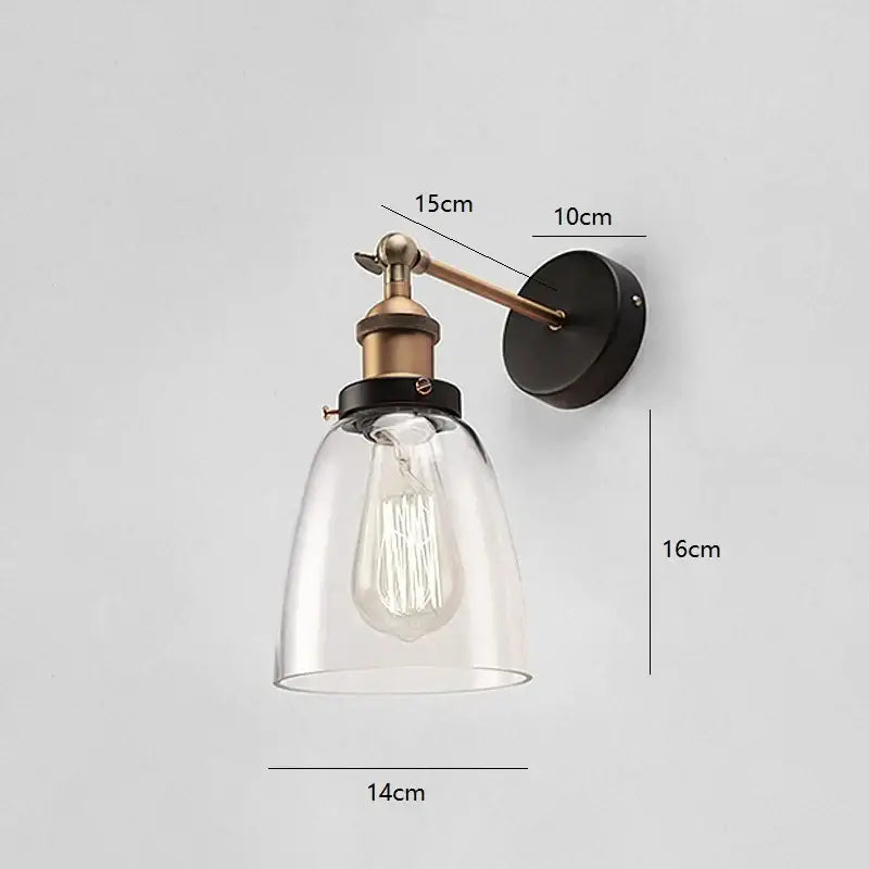 Industrial vintage black and brass wall sconce bedroom glass light