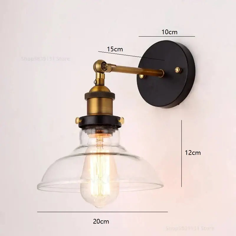 Industrial vintage black and brass wall sconce bedroom glass light