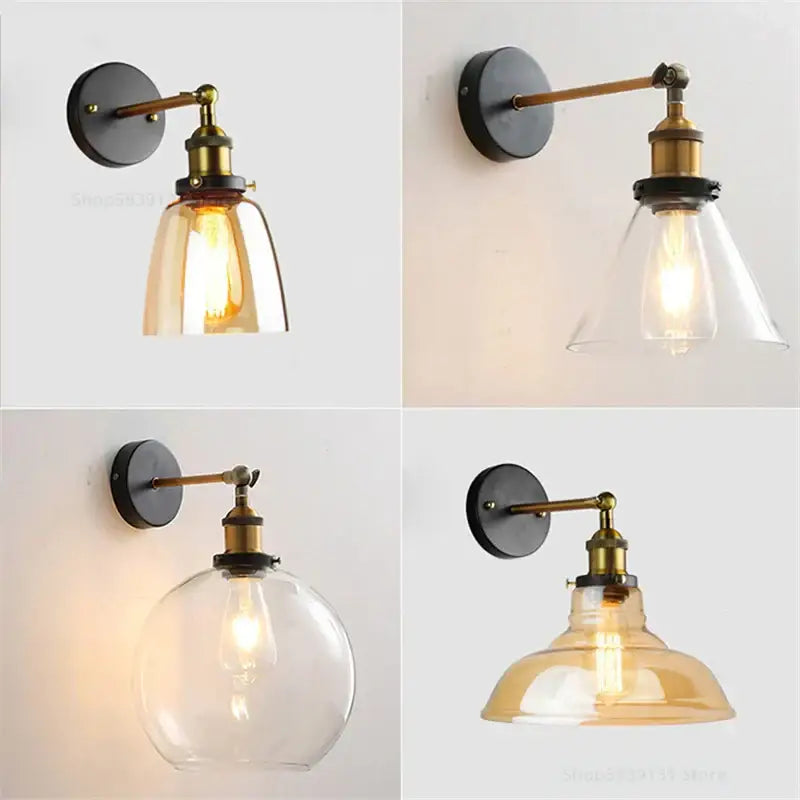 Industrial vintage black and brass wall sconce bedroom glass light