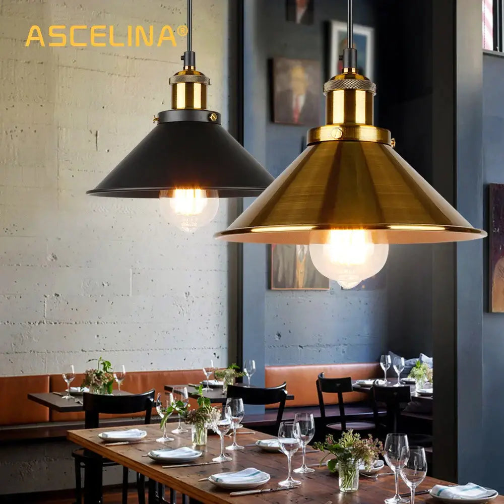 Industrial vintage black & brass pendant light dining room edison bulb