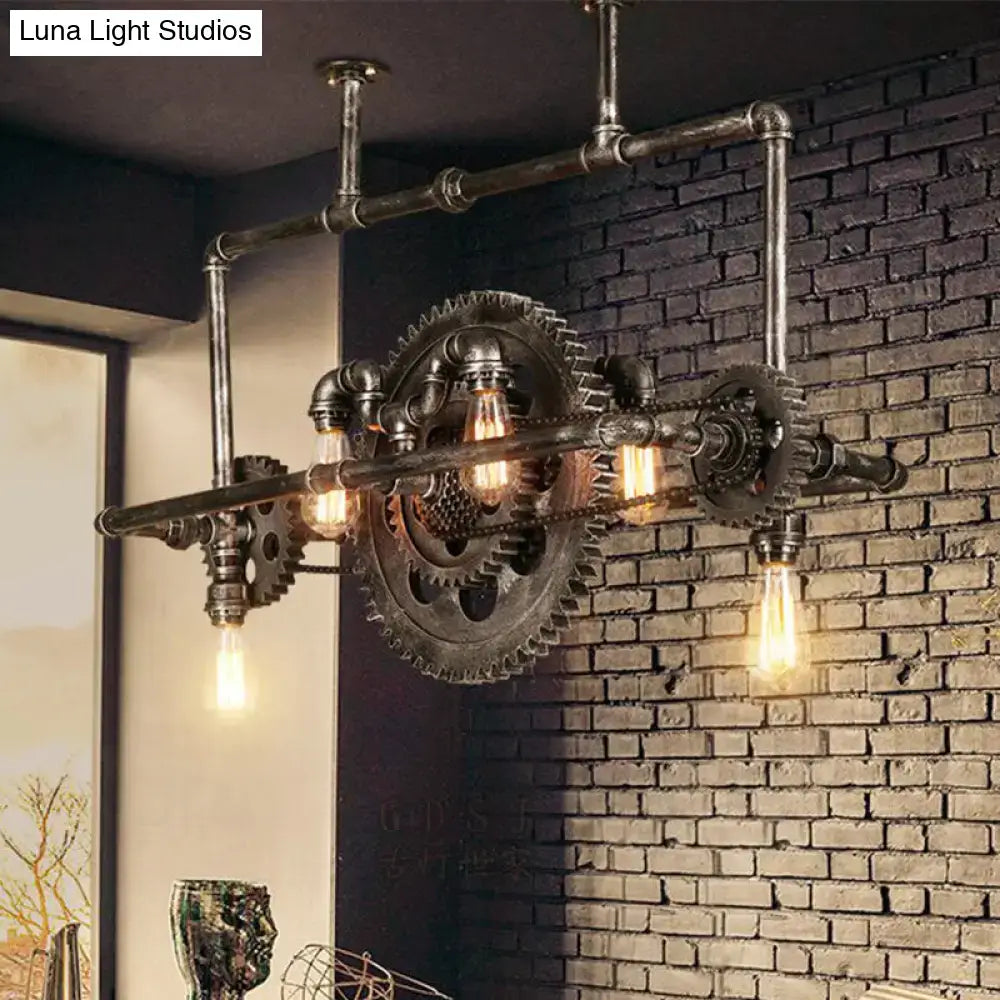 Industrial vintage black gear chandelier dining room edison light