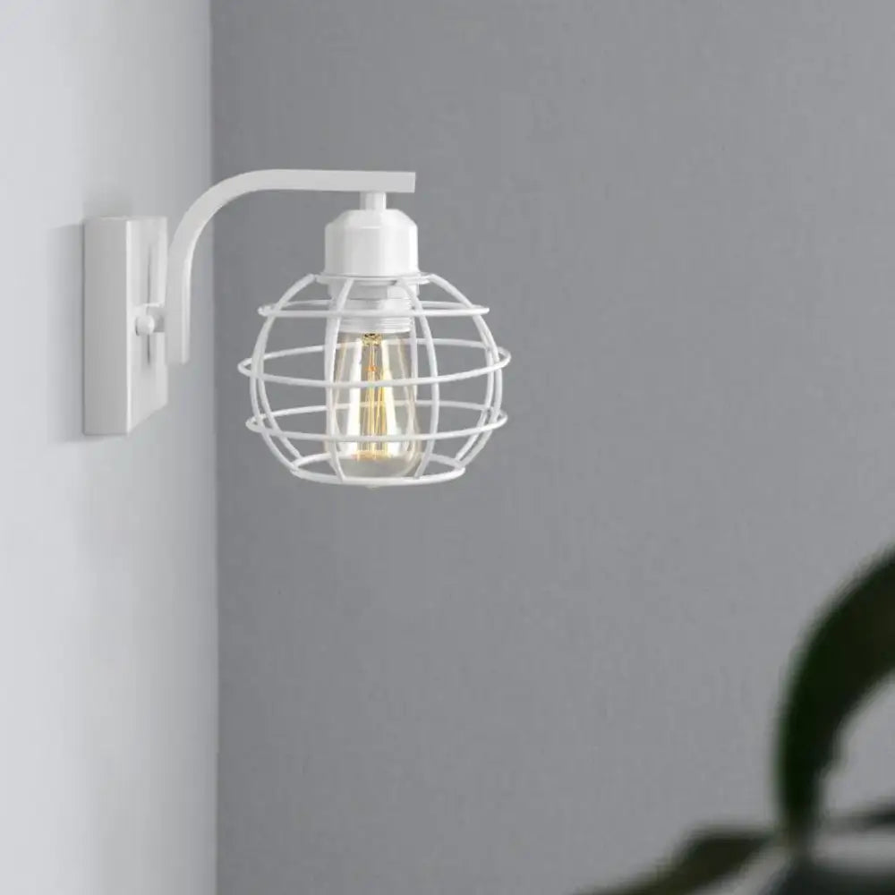 Industrial vintage black iron cage wall light bedroom sconce