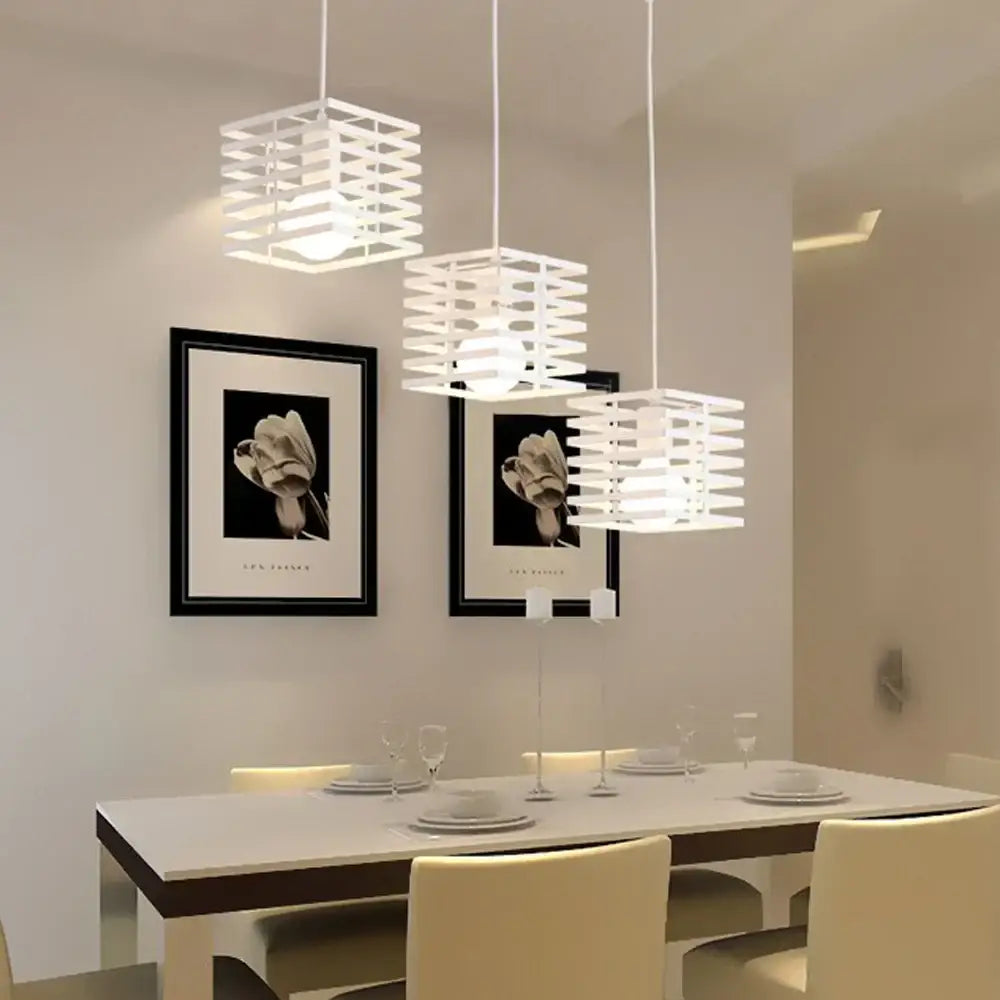 Industrial vintage black metal cage pendant light dining room set