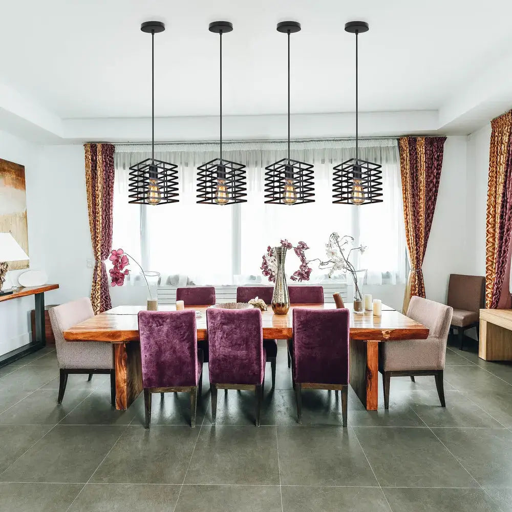 Industrial vintage black metal cage pendant light dining room set