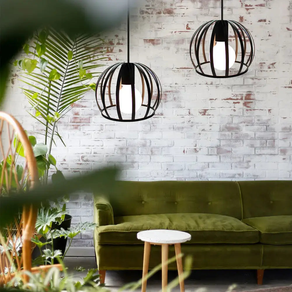 Industrial vintage black metal cage pendant light dining room set