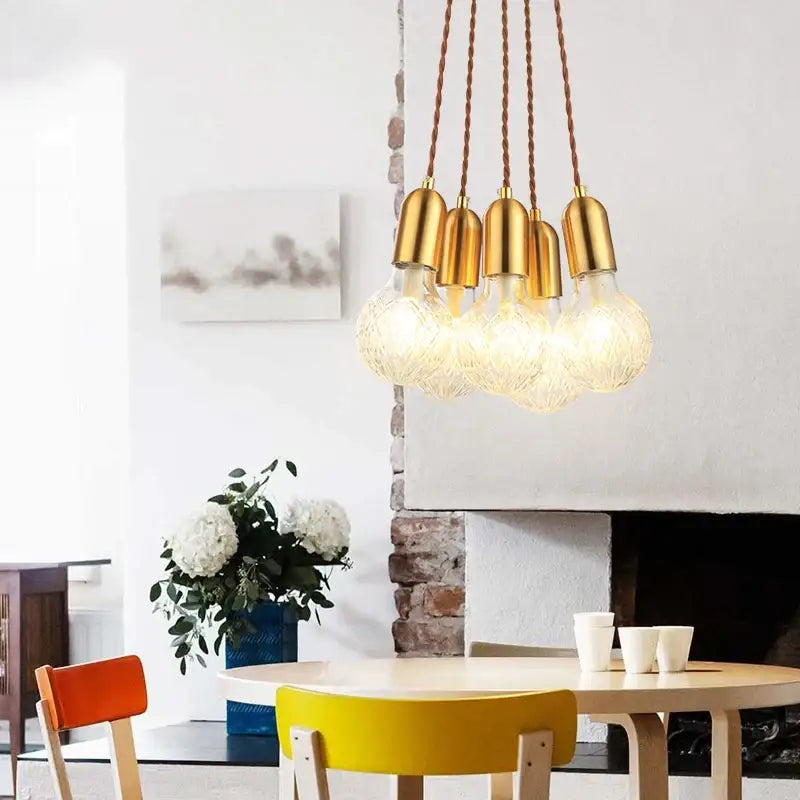 Industrial vintage brass glass pendant light dining room set of 2
