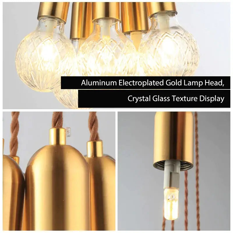 Industrial vintage brass glass pendant light dining room set of 2