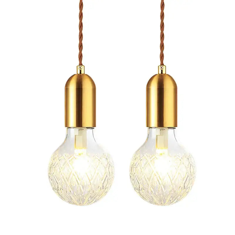Industrial vintage brass glass pendant light dining room set of 2