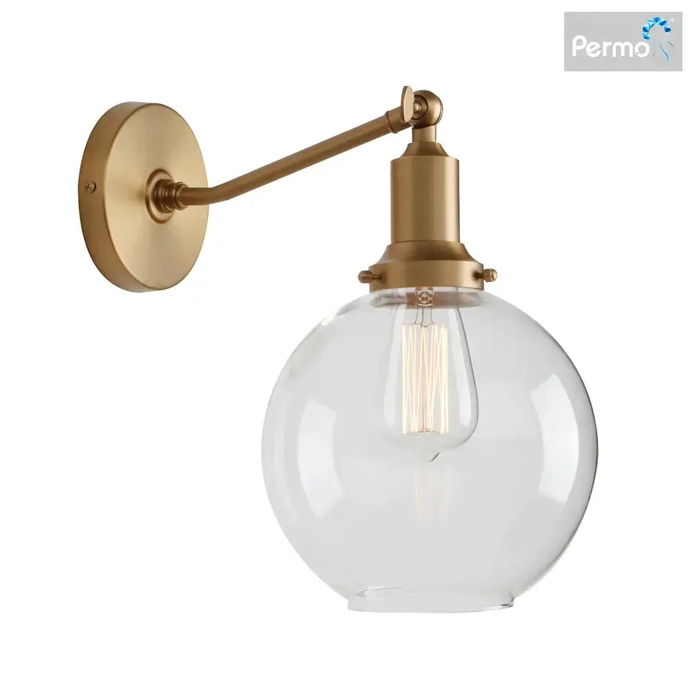 Industrial vintage brass wall sconce bedroom glass globe light