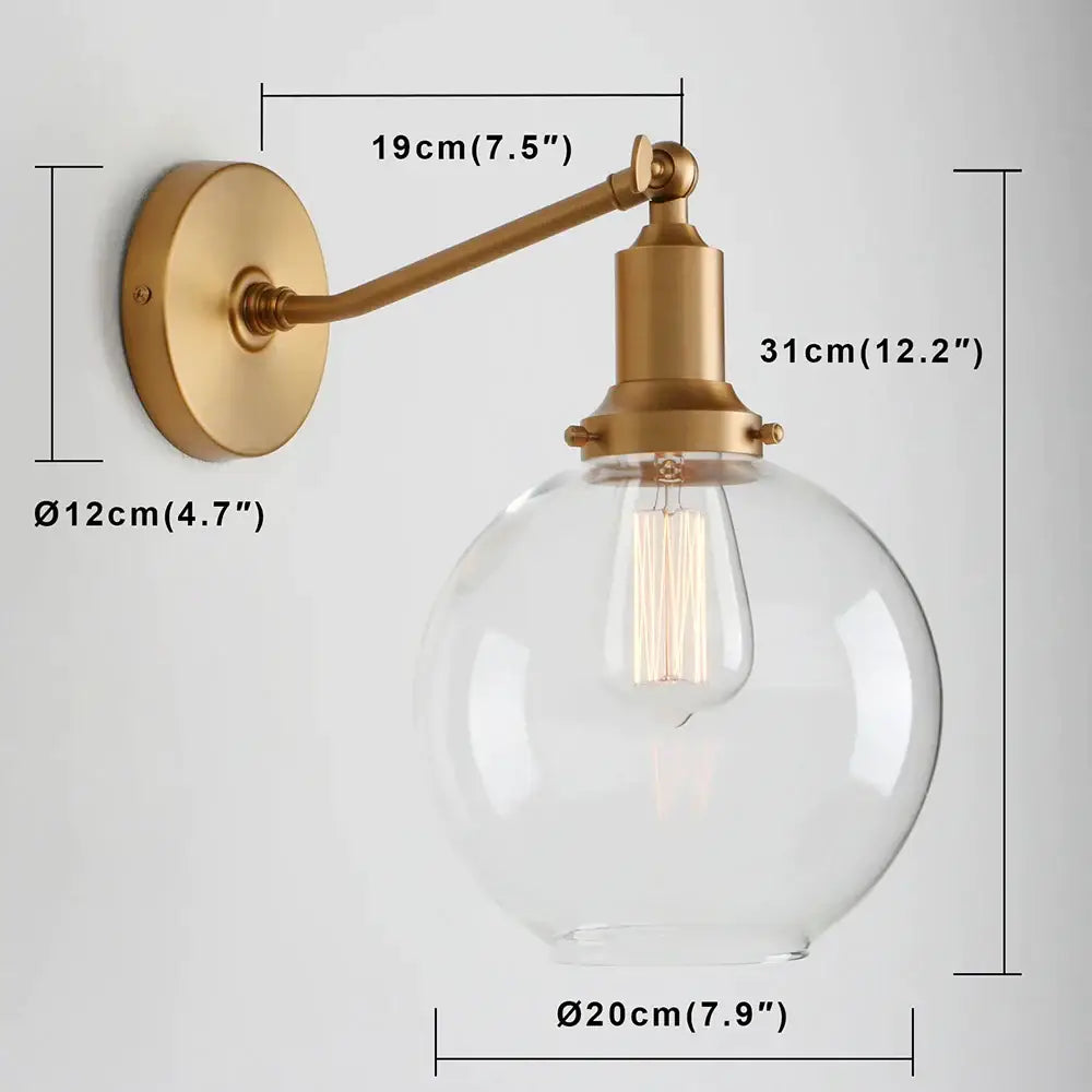 Industrial vintage brass wall sconce bedroom glass globe light