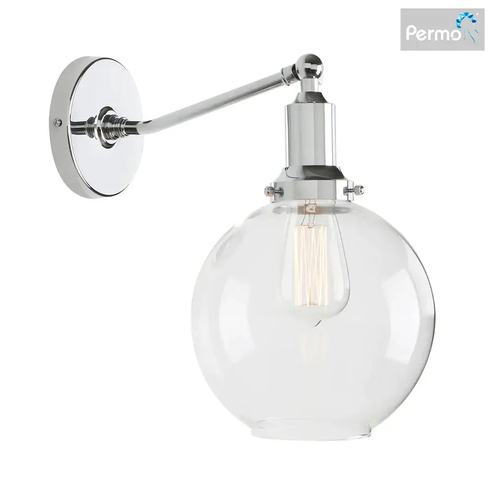 Industrial vintage brass wall sconce bedroom glass globe light