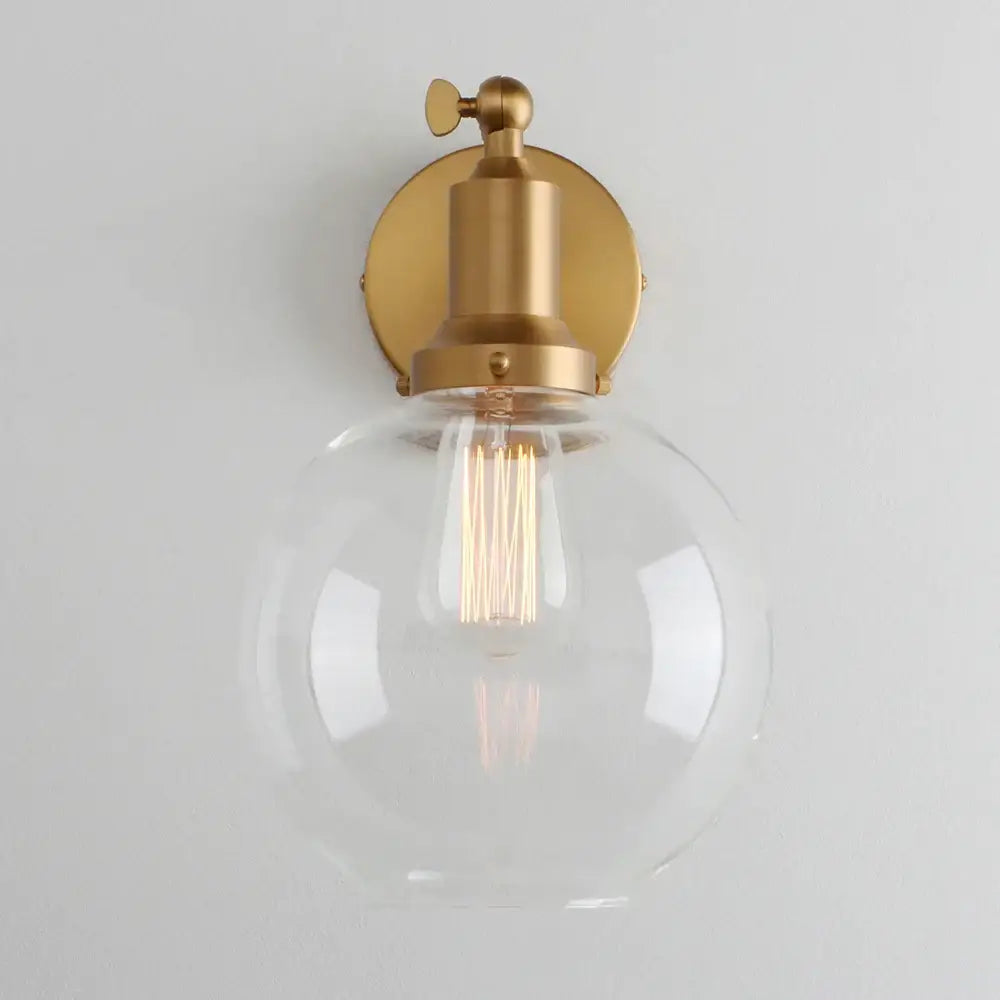 Industrial vintage brass wall sconce bedroom glass globe light