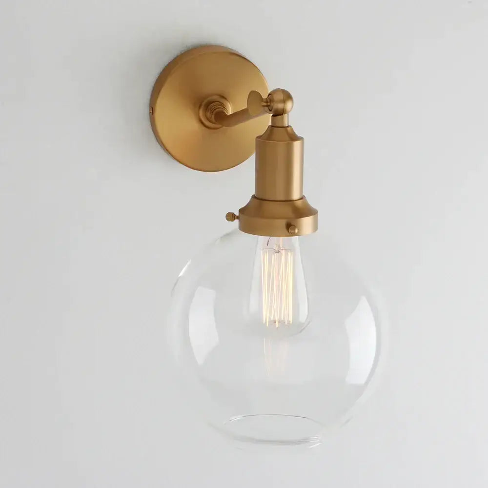 Industrial vintage brass wall sconce bedroom glass globe light