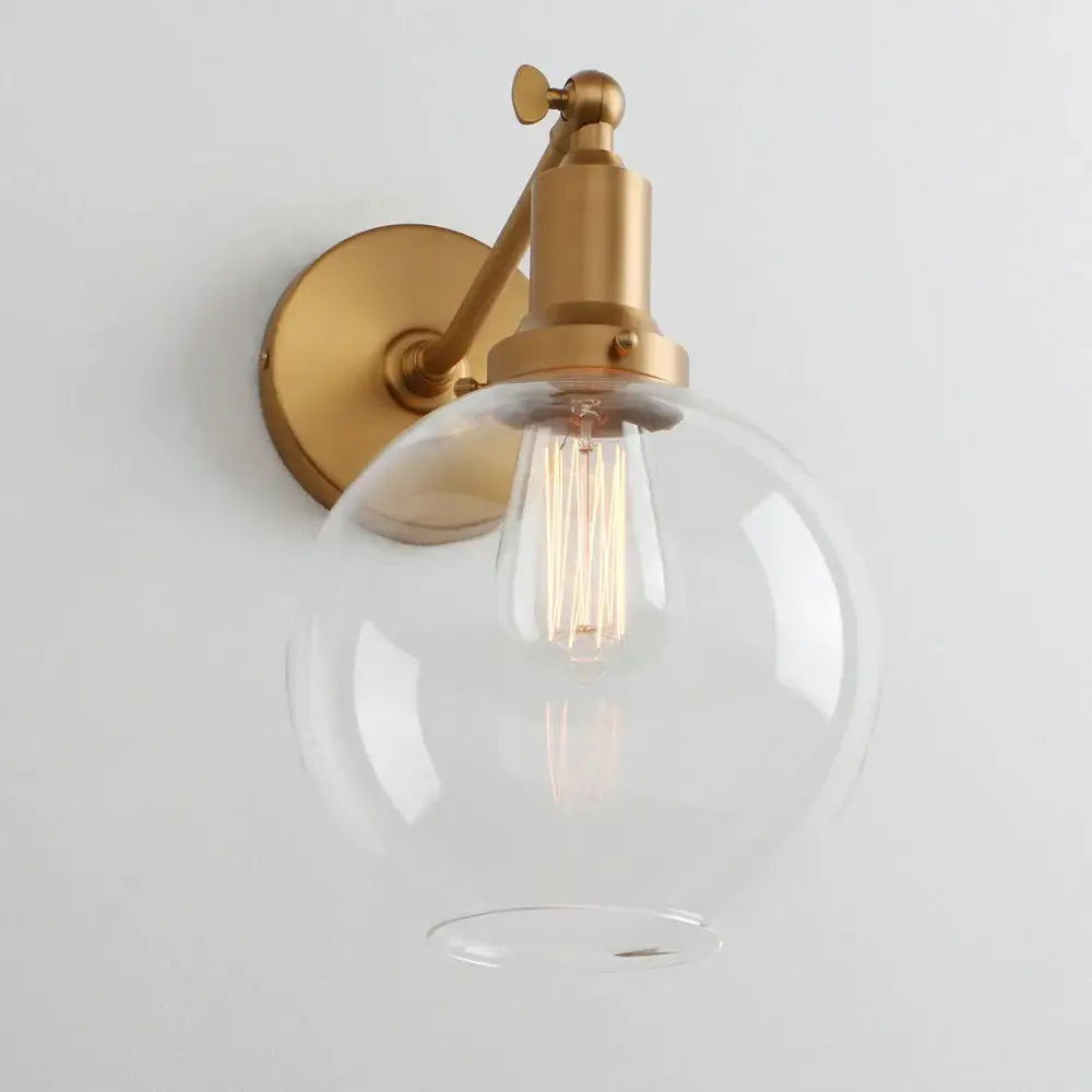 Industrial vintage brass wall sconce bedroom glass globe light