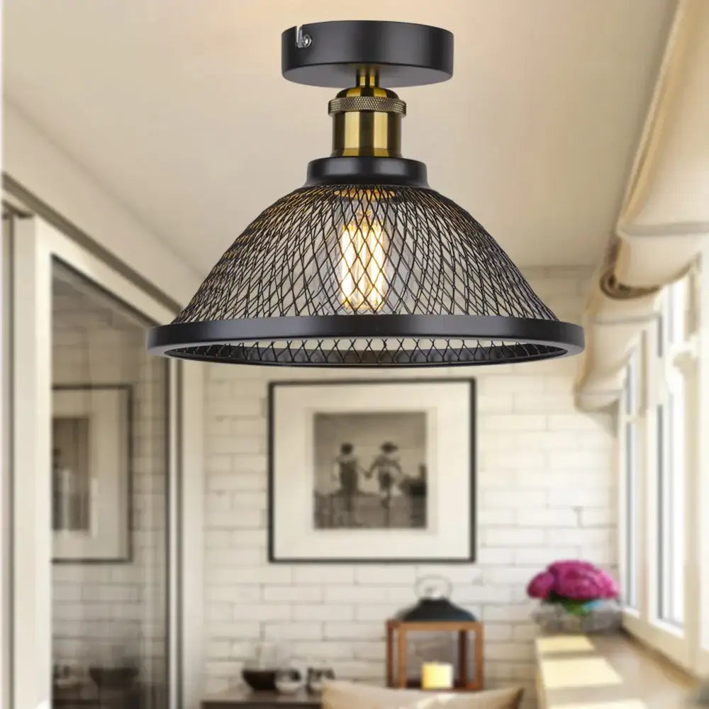 Industrial vintage cage black and brass ceiling light kitchen