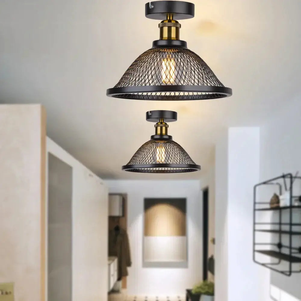 Industrial vintage cage black and brass ceiling light kitchen