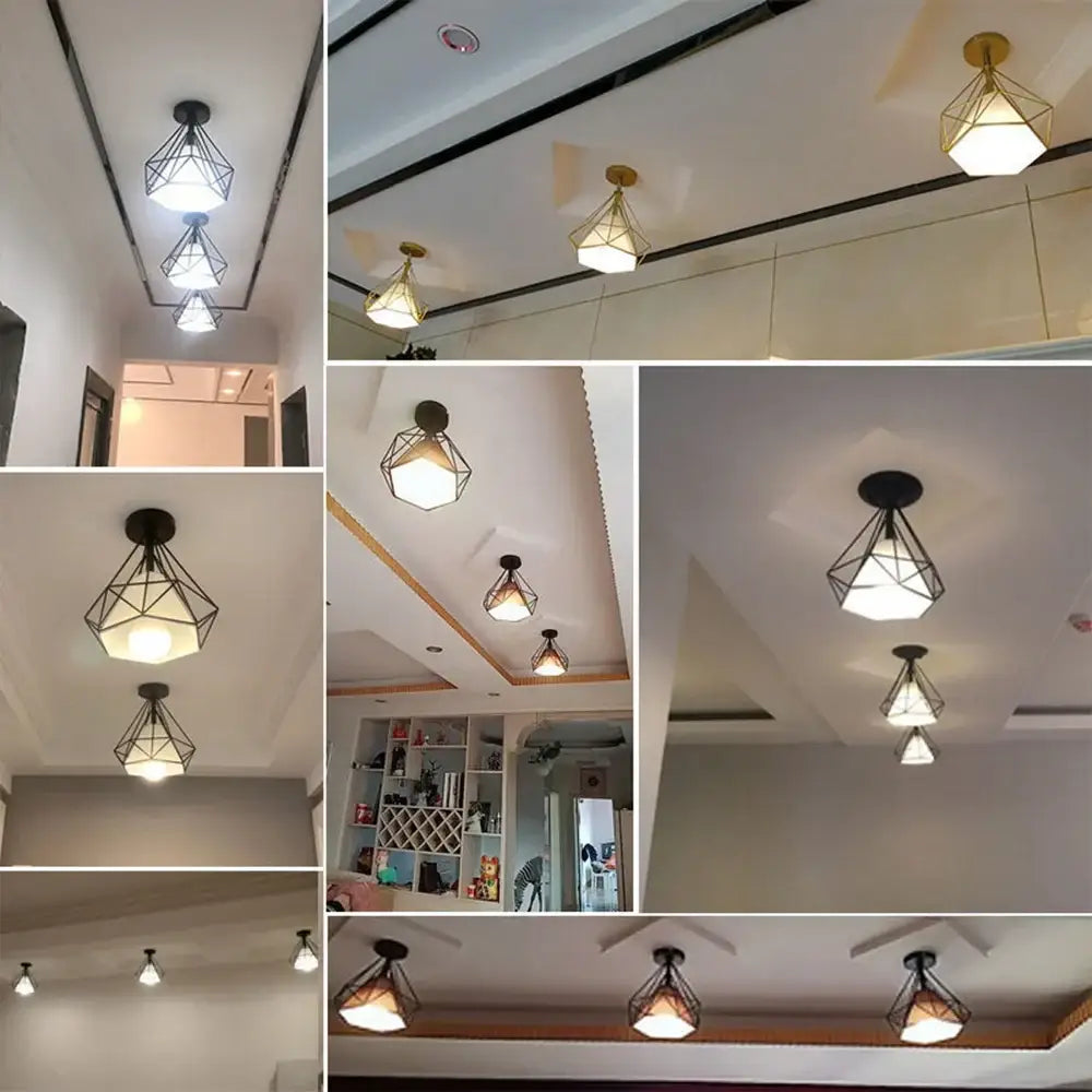 Industrial vintage ceiling light geometric diamond living room lamp
