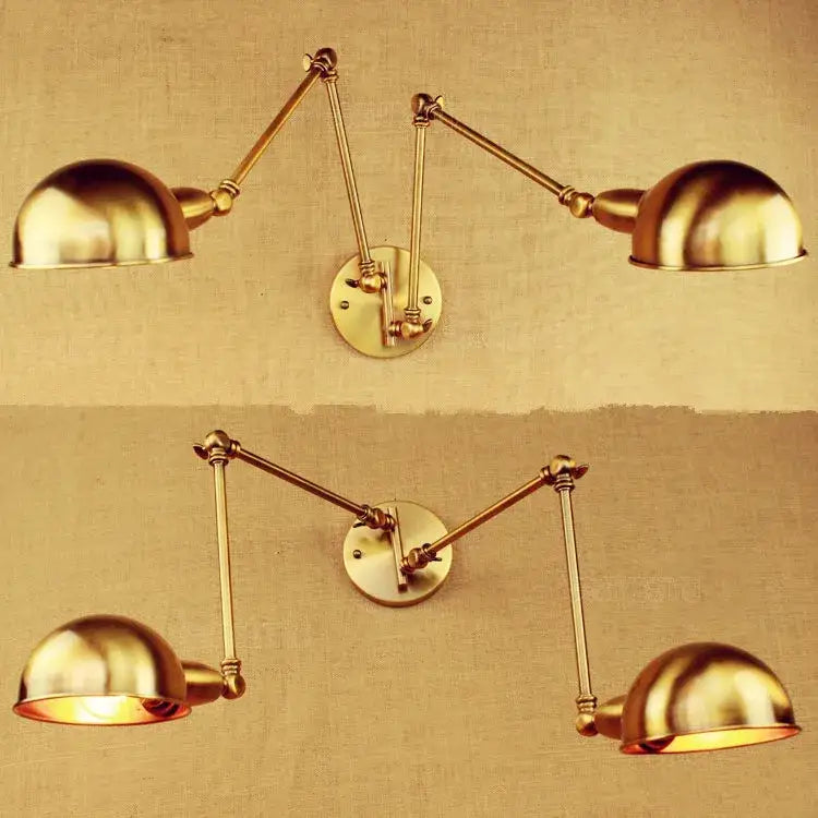 Industrial vintage double brass wall sconce bedroom arm light