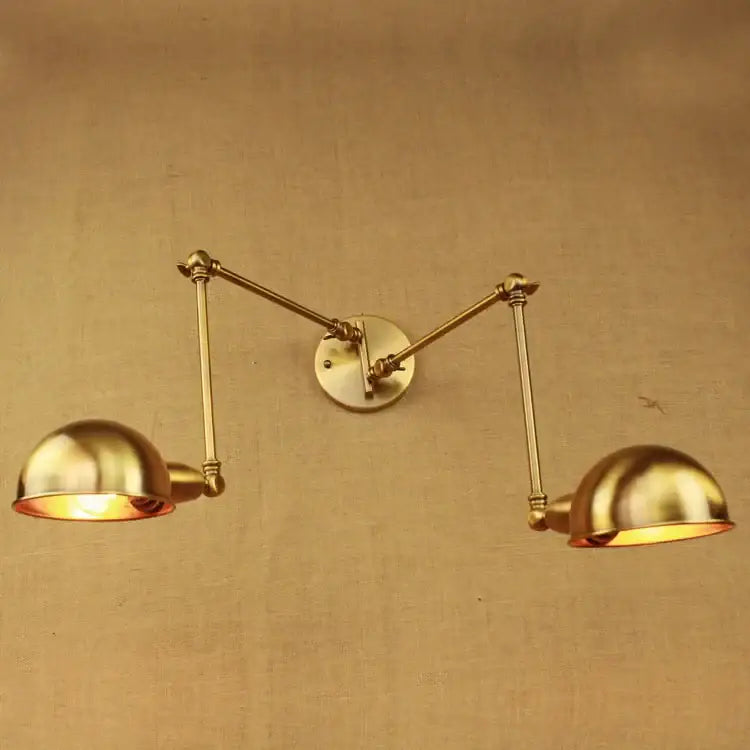 Industrial vintage double brass wall sconce bedroom arm light