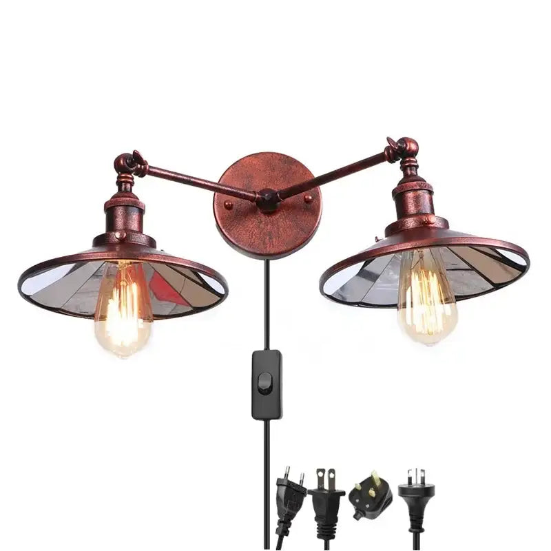 Industrial vintage double copper wall light bedroom reading sconce