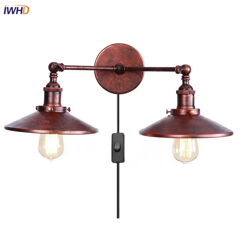 Industrial vintage double copper wall light bedroom reading sconce
