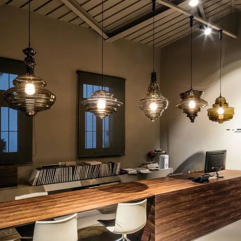 Industrial vintage glass pendant lamp amber & clear dining room