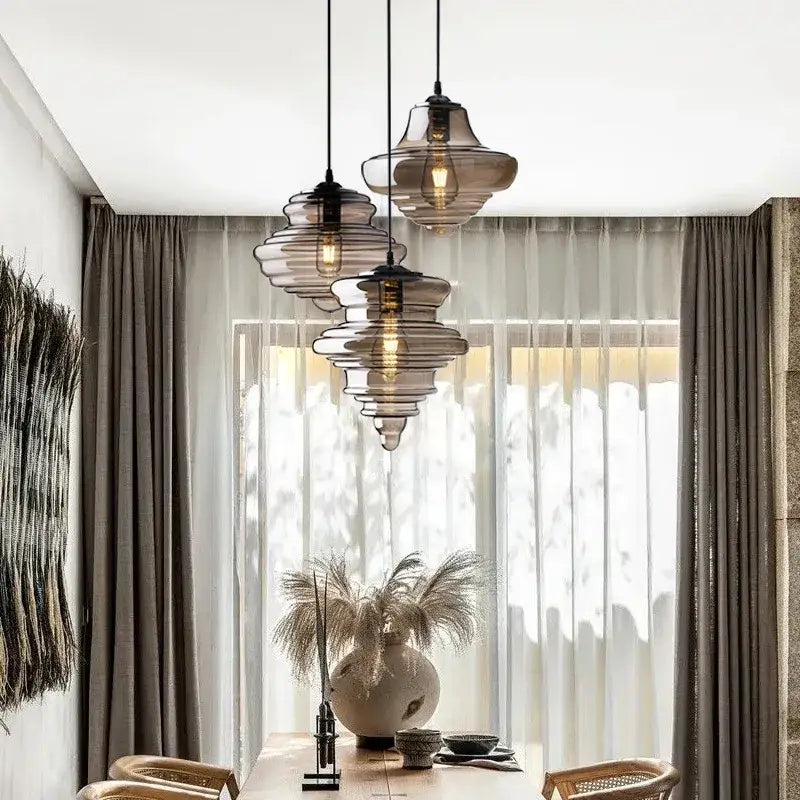 Industrial vintage glass pendant lamp amber & clear dining room