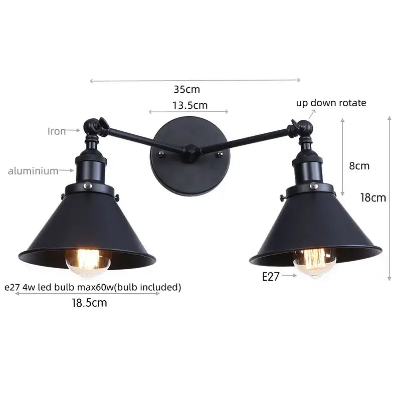 Industrial vintage gold brass wall light bedroom double arm sconce