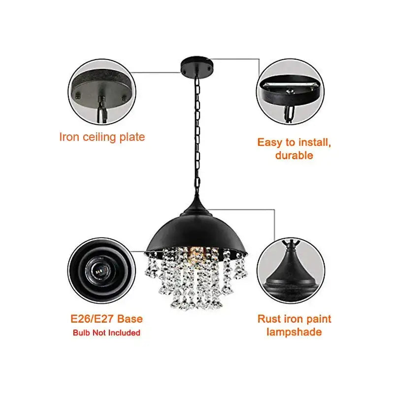 Industrial vintage iron crystal pendant light kitchen chandelier