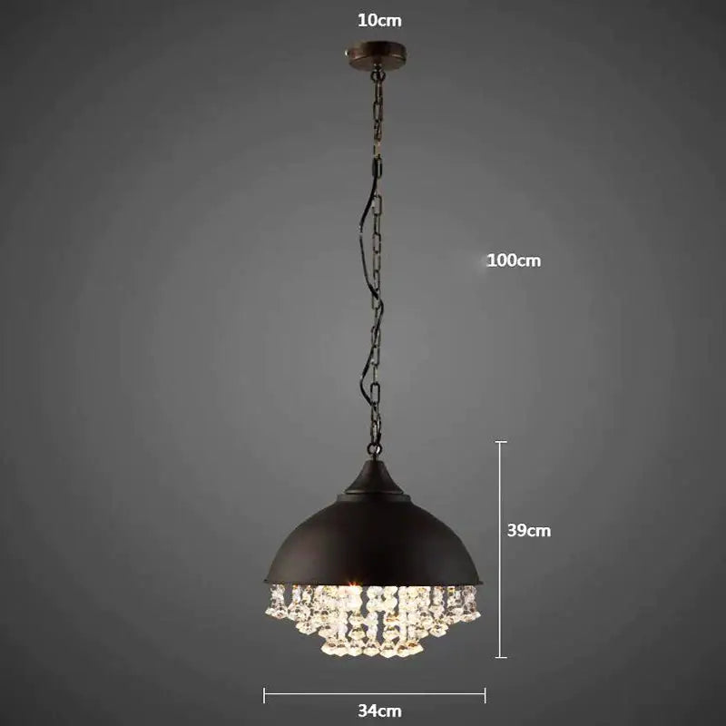 Industrial vintage iron crystal pendant light kitchen chandelier