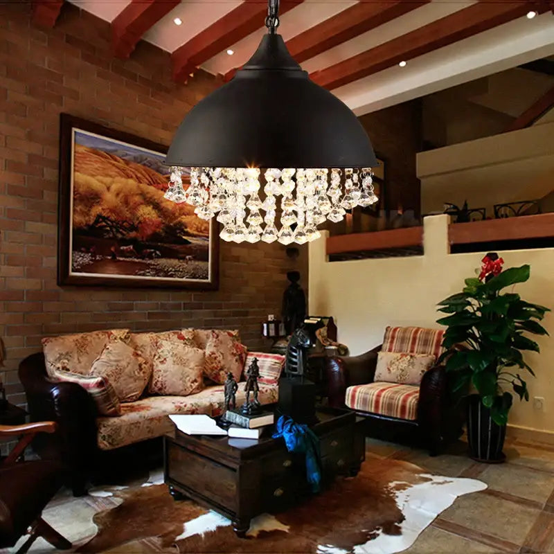 Industrial vintage iron crystal pendant light kitchen chandelier