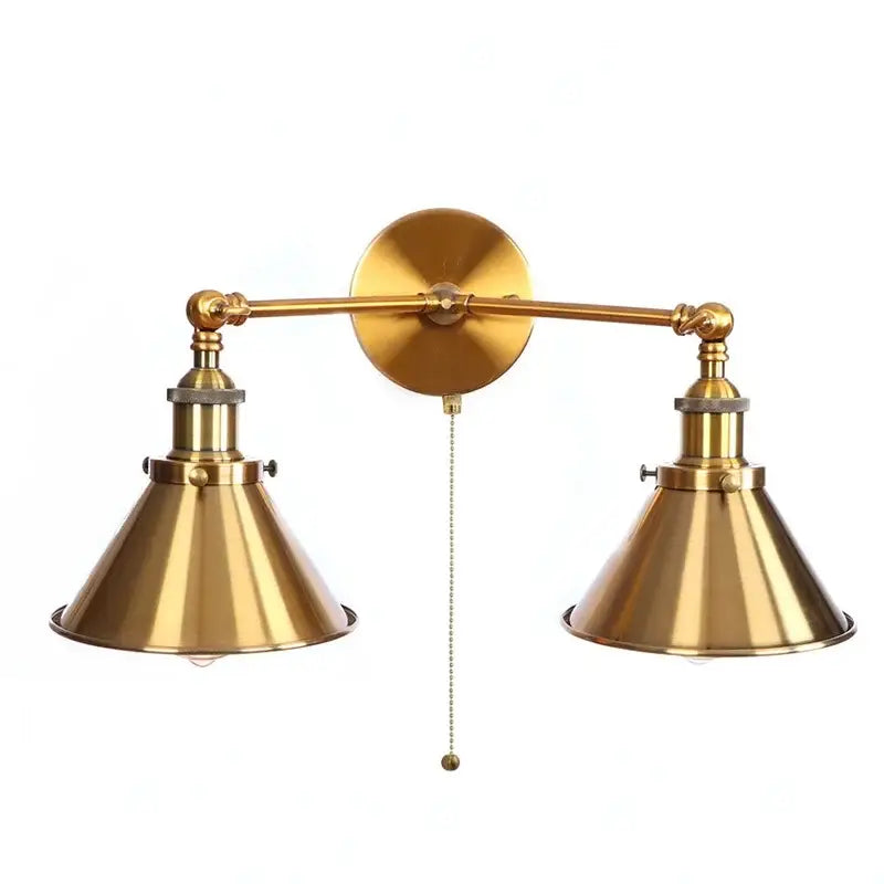 Industrial vintage led brass double arm wall light bedroom sconce