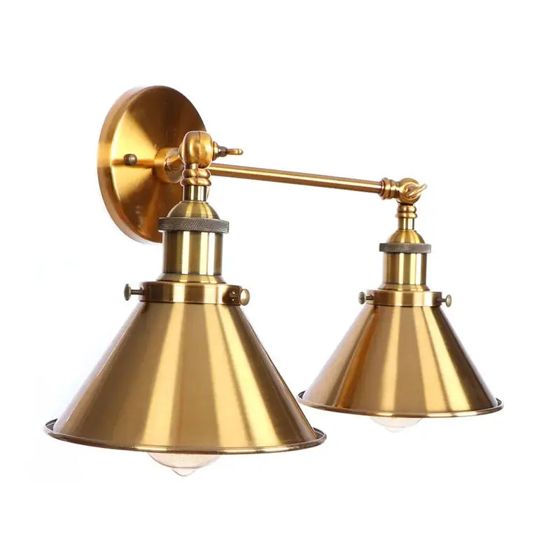 Industrial vintage led brass double arm wall light bedroom sconce
