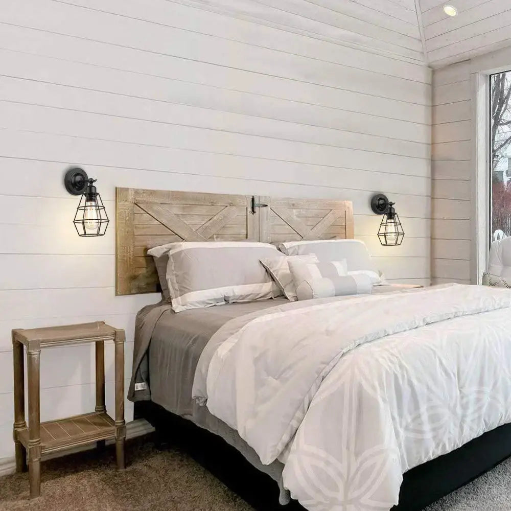 Industrial vintage led wall light orange leather bedroom sconce
