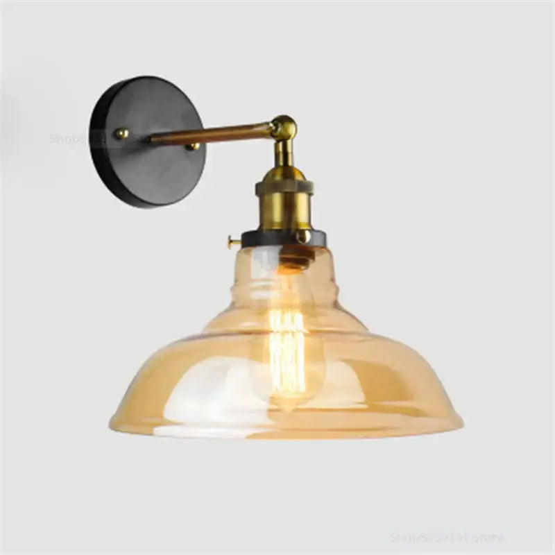 Industrial vintage loft wall lamp bedroom sconce clear & amber glass